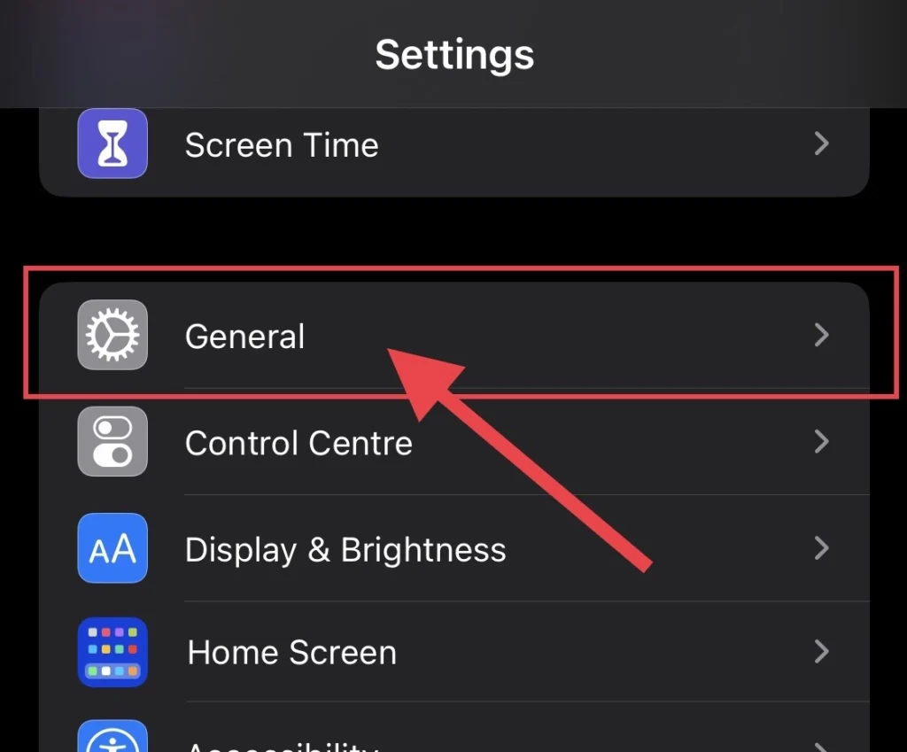 Select "General" from the settings menu.