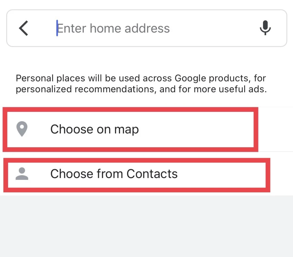Then select "Choose on map" or "Choose from Contacts"