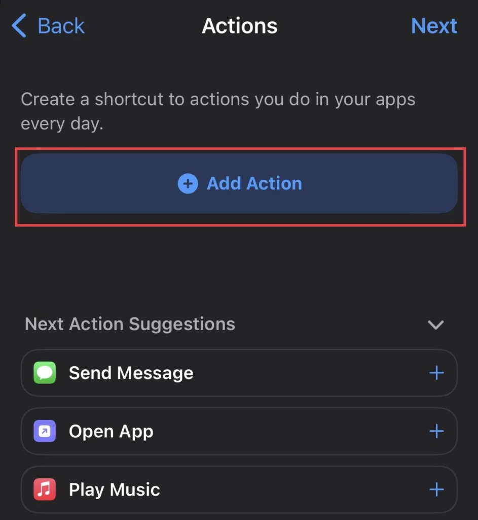 Tap to "Add Action"