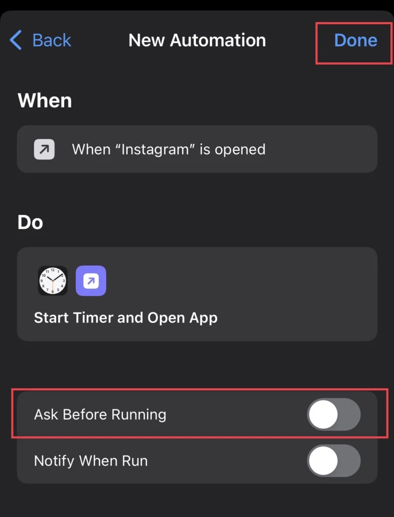 To run the automations automatically turn off the "Ask Before Run" option.