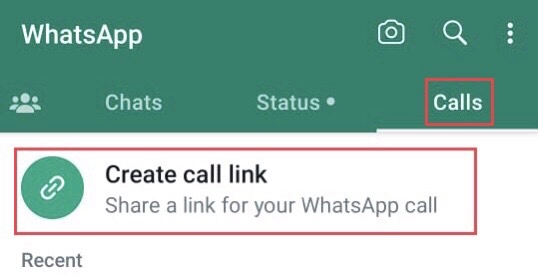 Go to "Calls" section and tap on "Create Call Link"