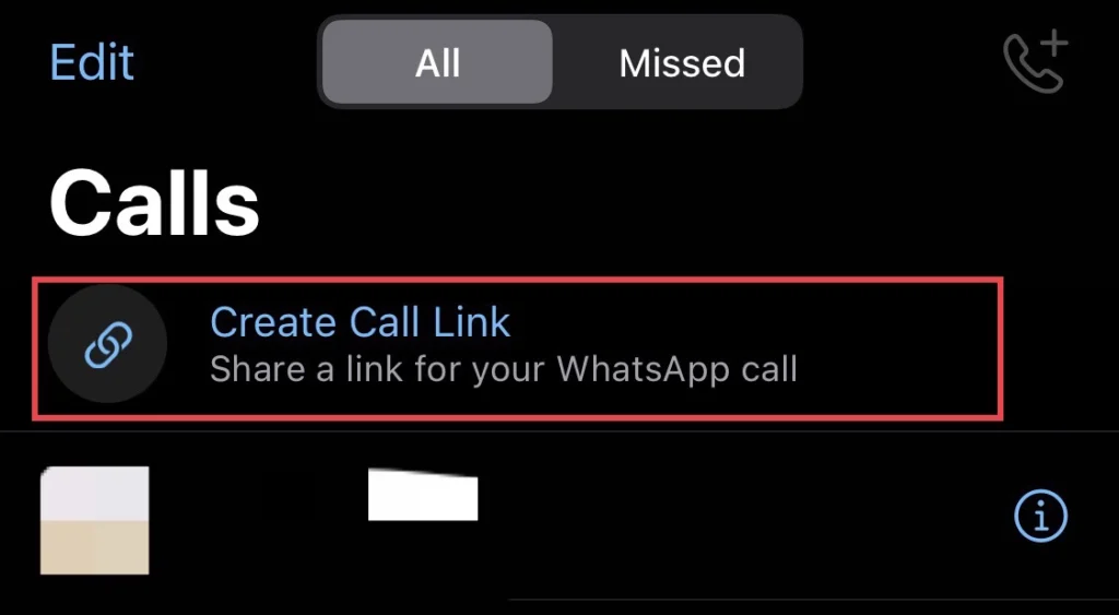 Tap on "Create Call Link"