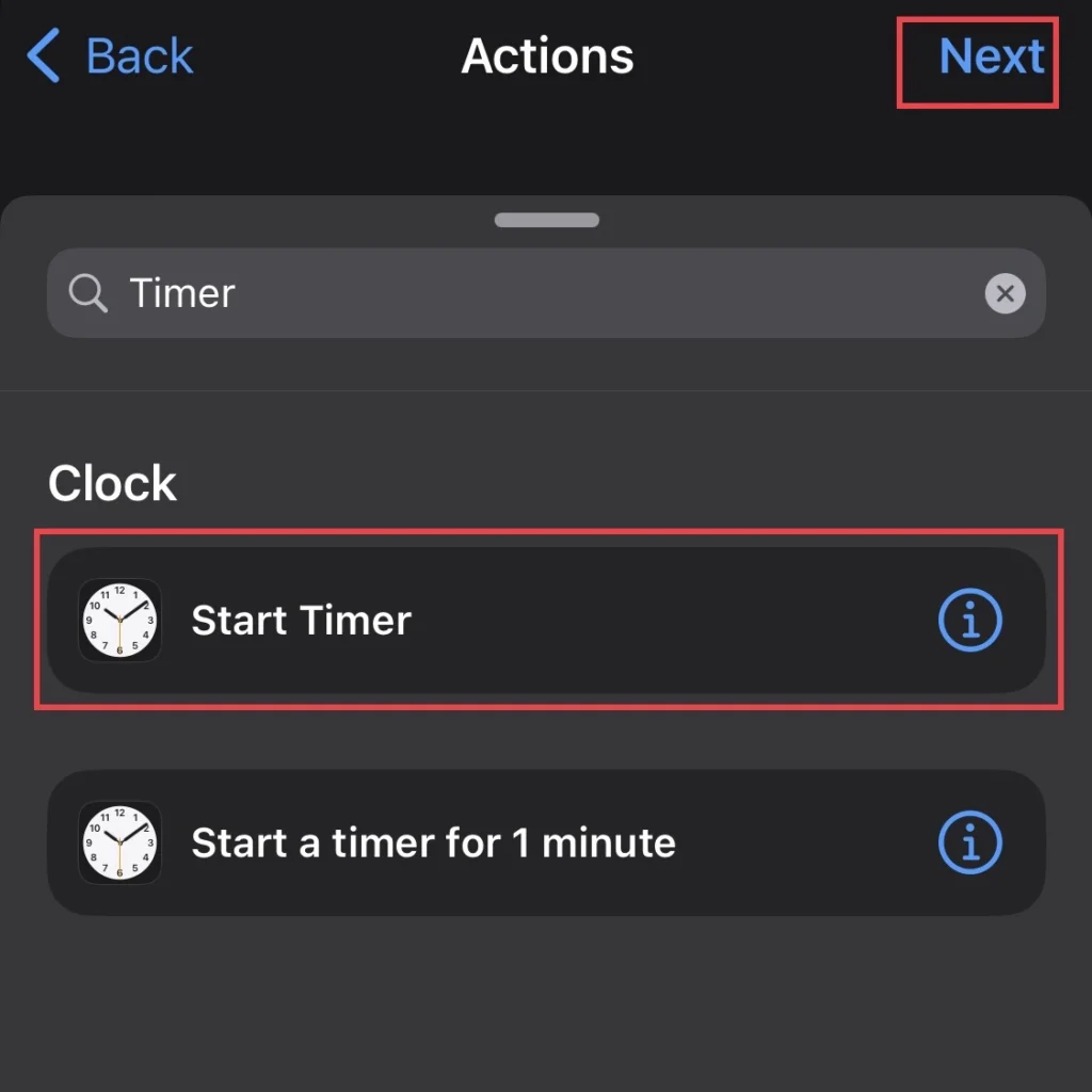 Then select "Start Timer" option and tap "Next"