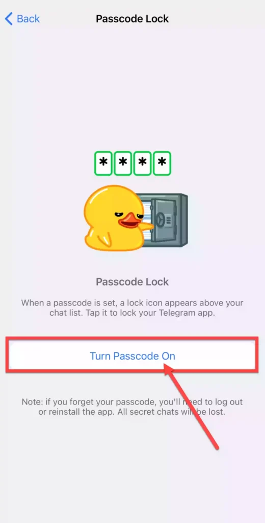 Turn passcode on