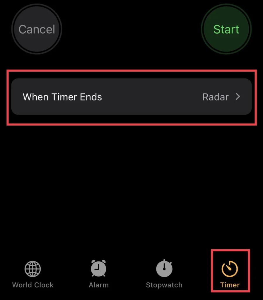 Go to the "Clock" app and tap on "When Timer Ends"