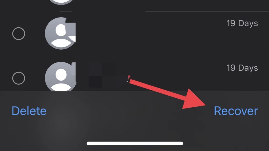Tap on "Recover" option.