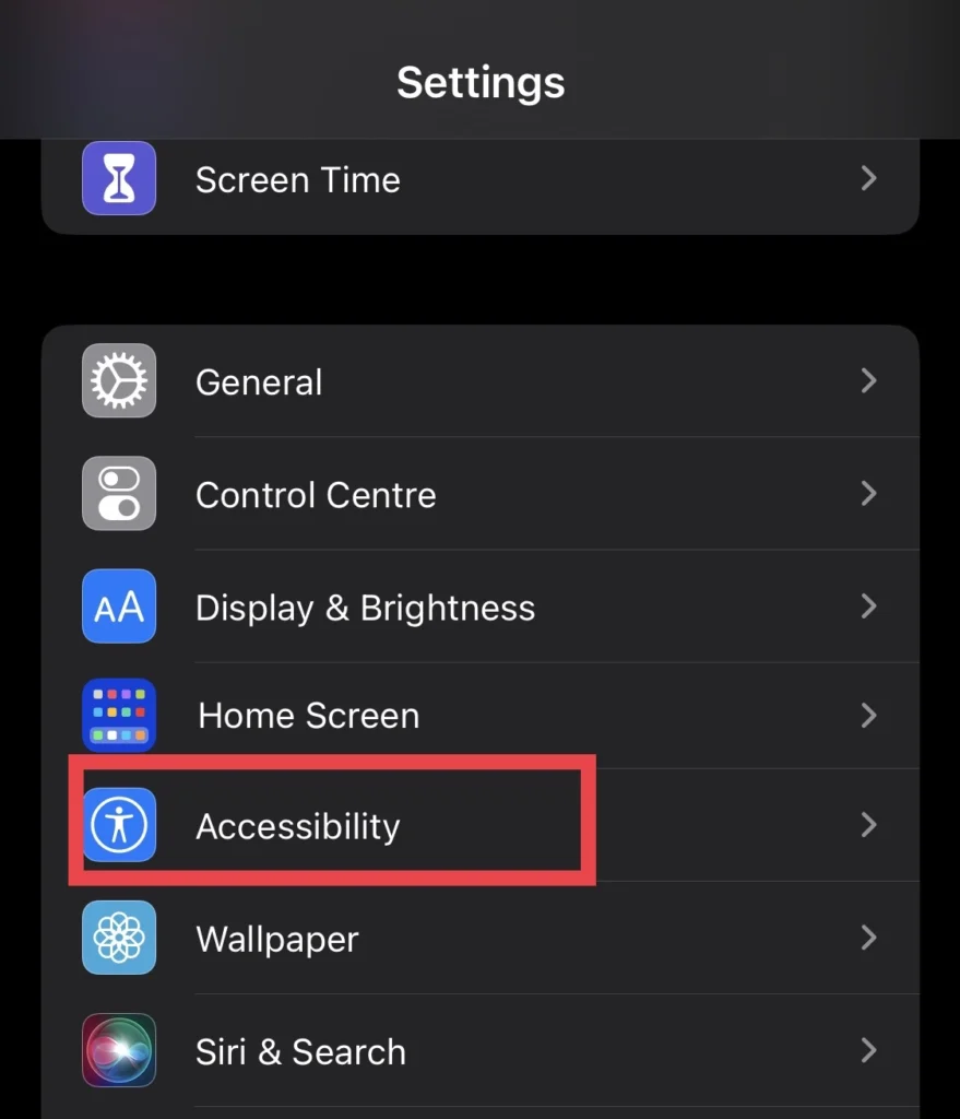 Tap on Accessibility on the Settings menu.