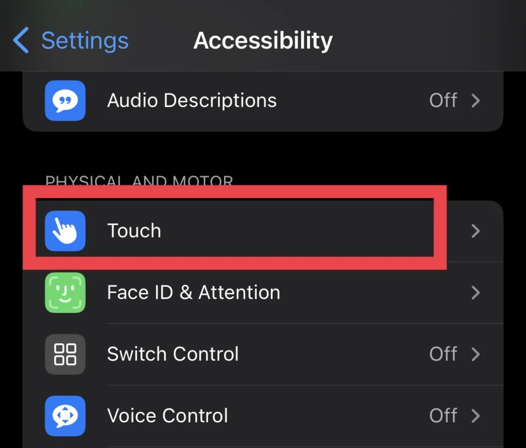 Select Touch from the Settings's Accessibility menu. 