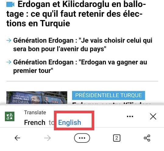 Tap on Translation Offer to auto translate the web page.