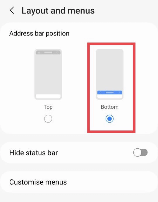 Select Bottom for the URL bar postion.
