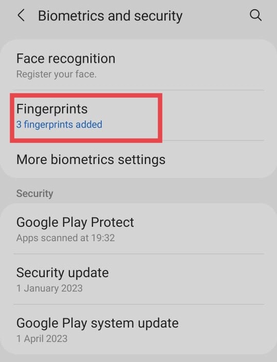 Then tap o fingerprint.