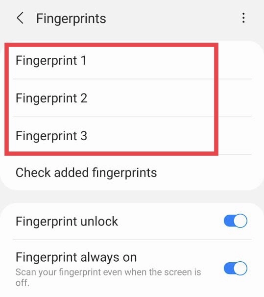 Now choose the fingerprint you want to remove.