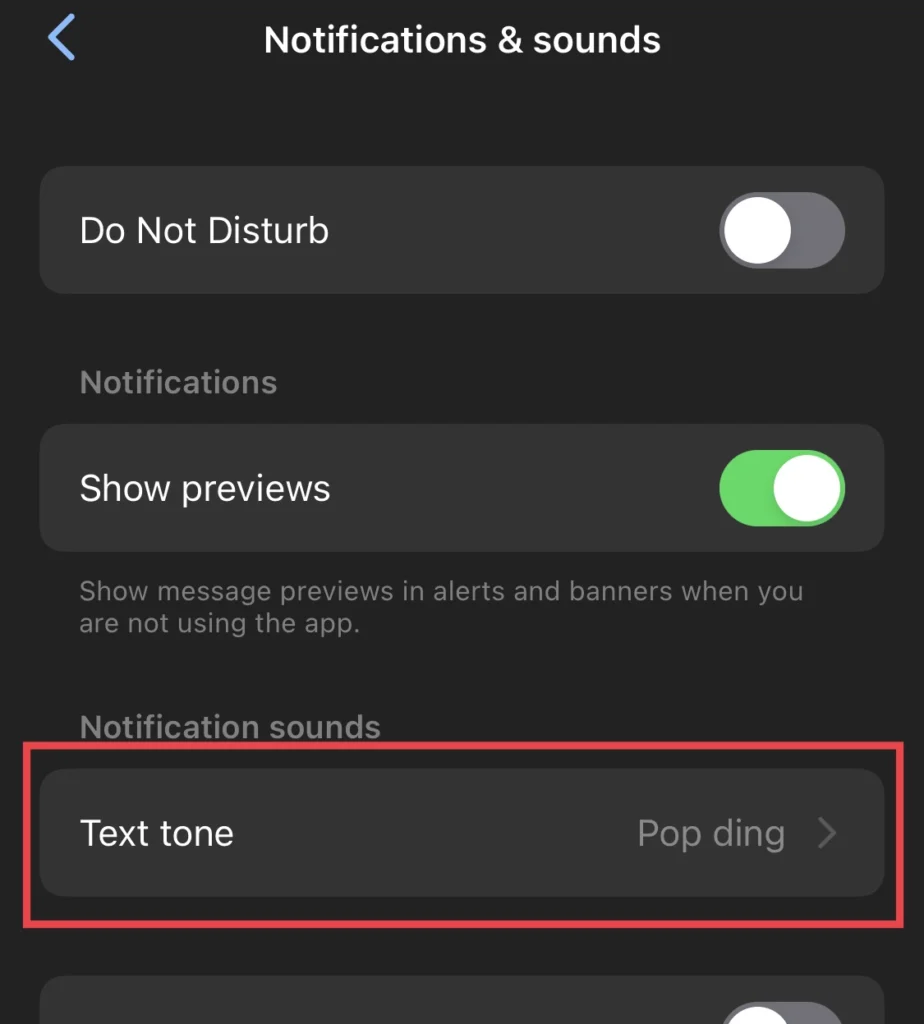 Select the Text Tone option from menu.