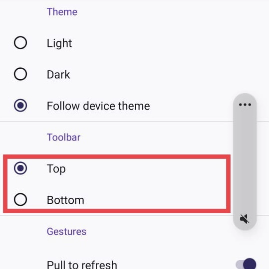 Here you can select the Top or Bottom position for the Toolbar.