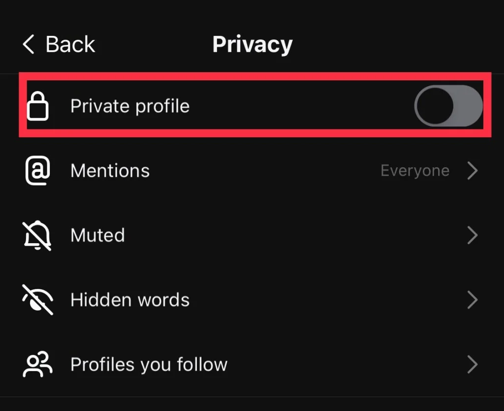 Now turn on the Private Profile option.
