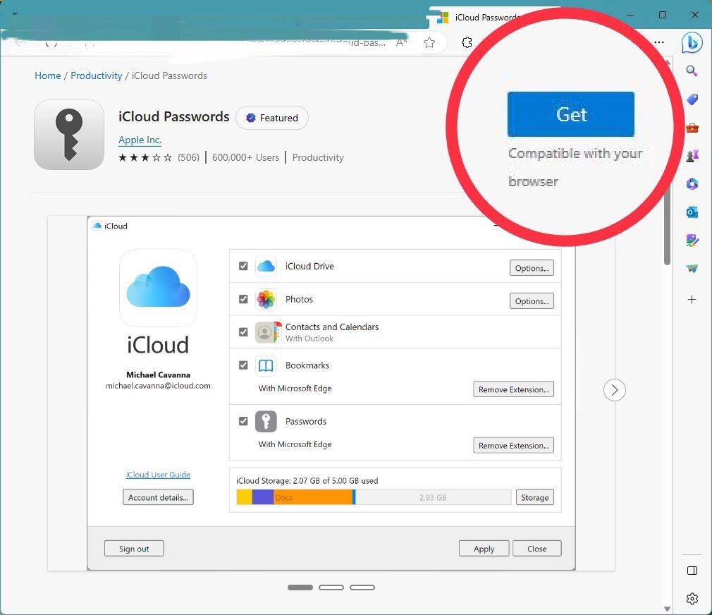 Now click on "Get" button to get the iCloud password extention for the browser.