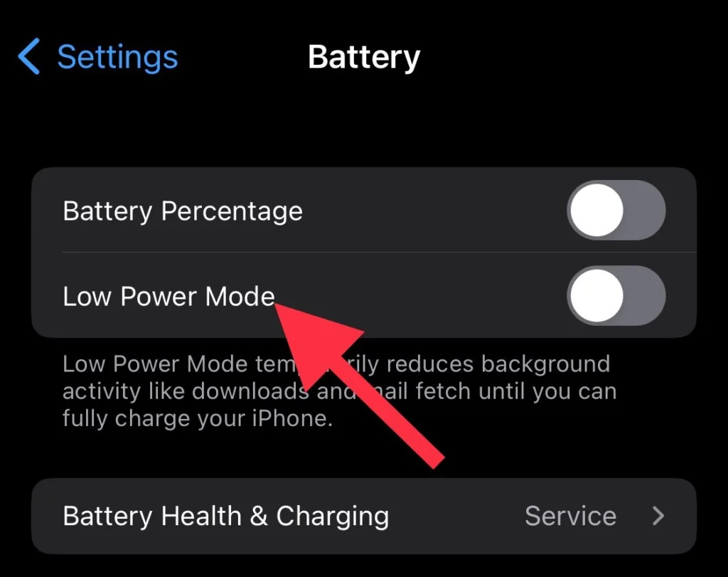 Turn on Low Power Mode form Settings.