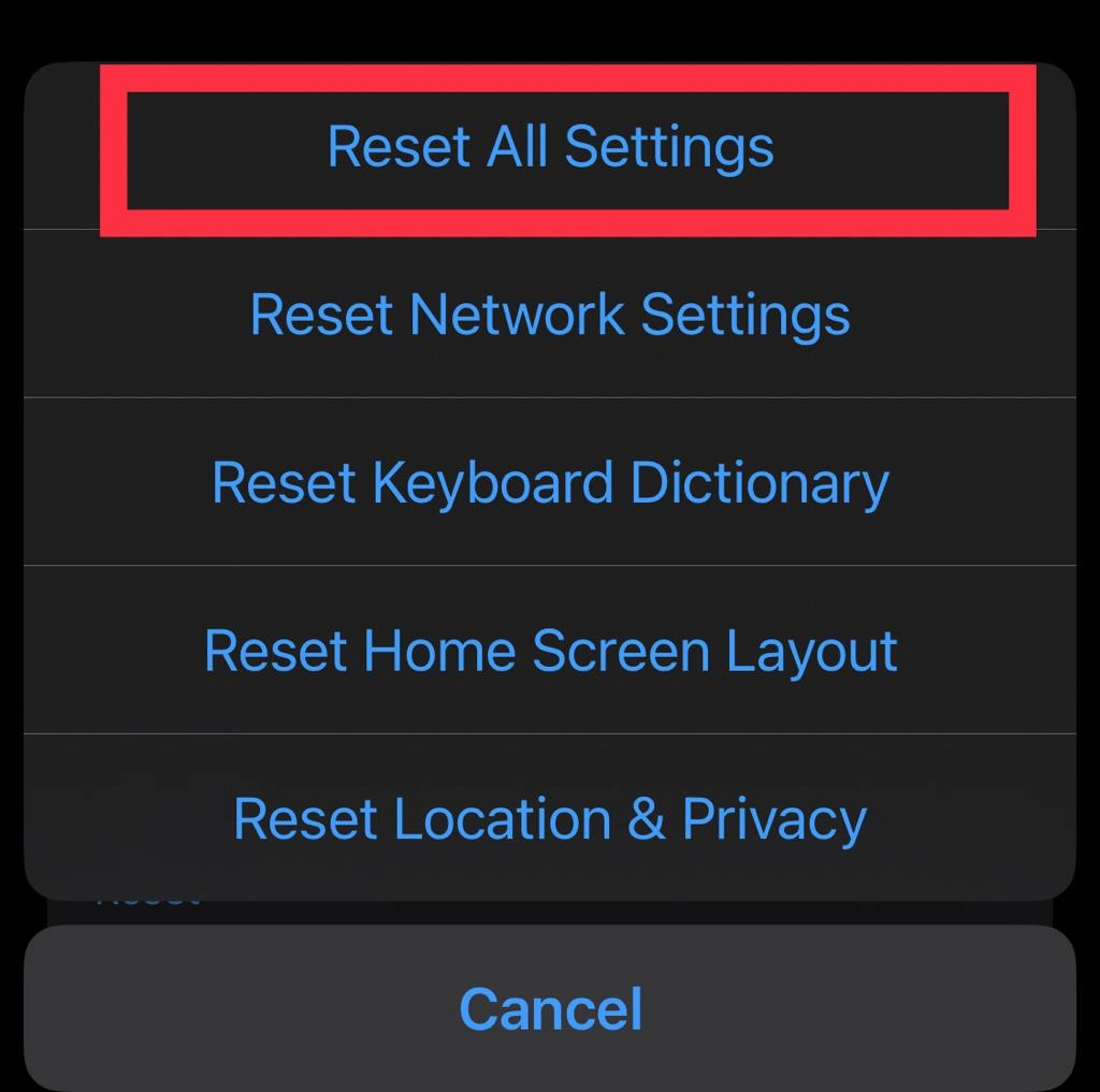 Finally select Reset All Settings.