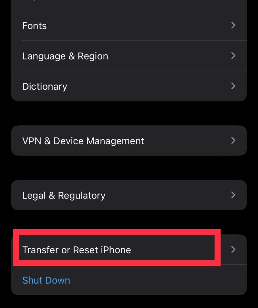 Then select Transfer or Reset iPhone.