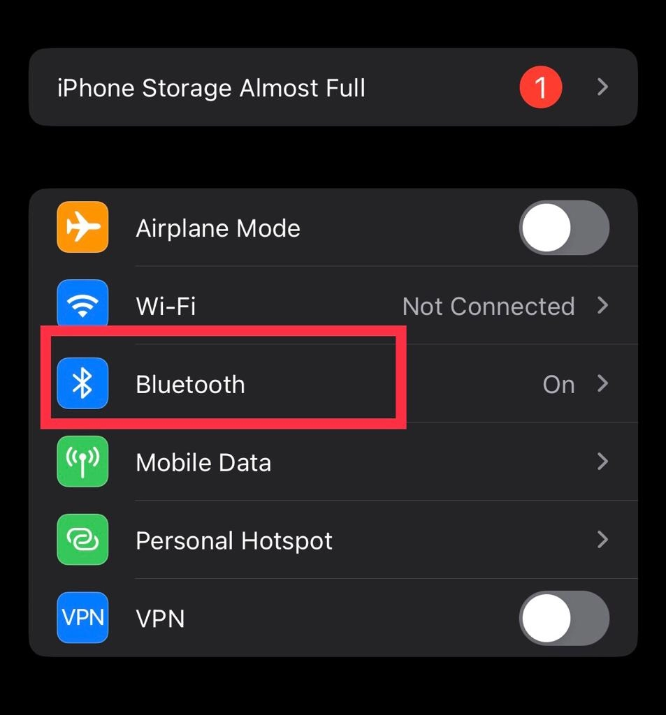 Tap on Bluetooth from the Setttings menu.