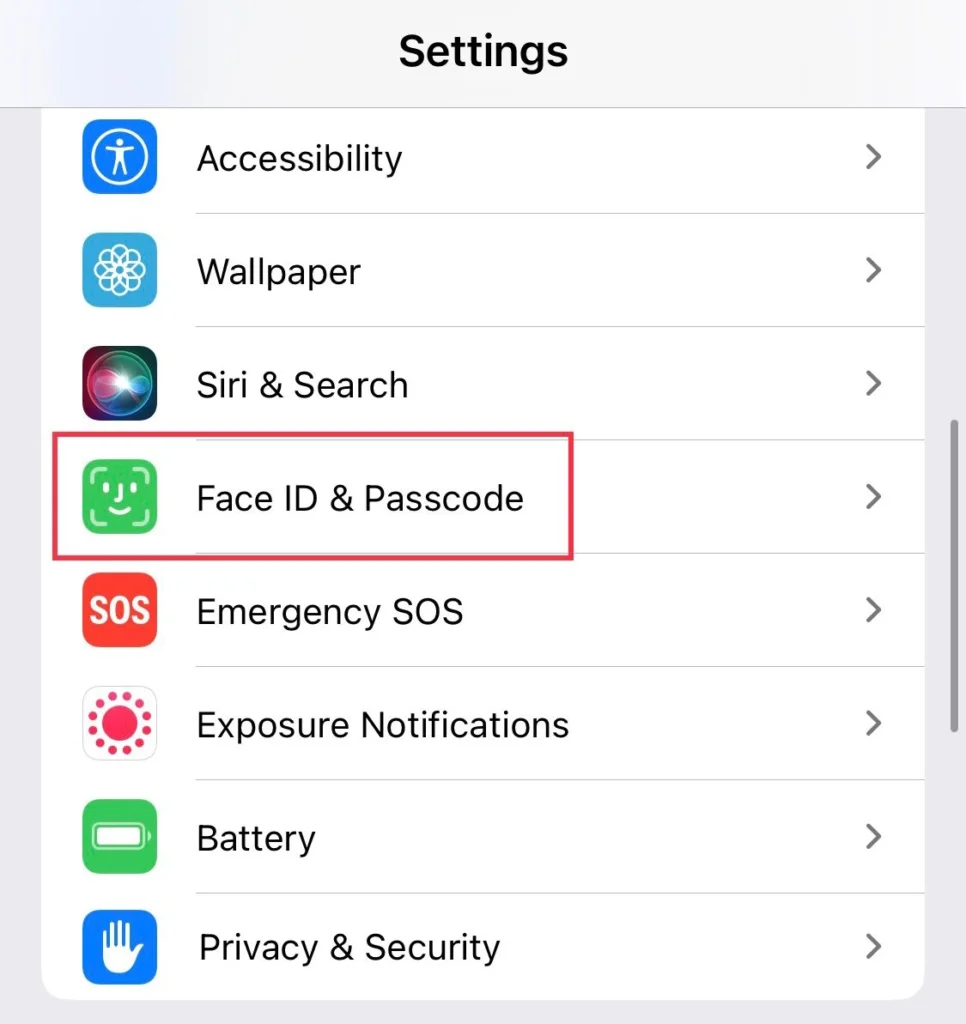 Tap on Face ID and Passcode.