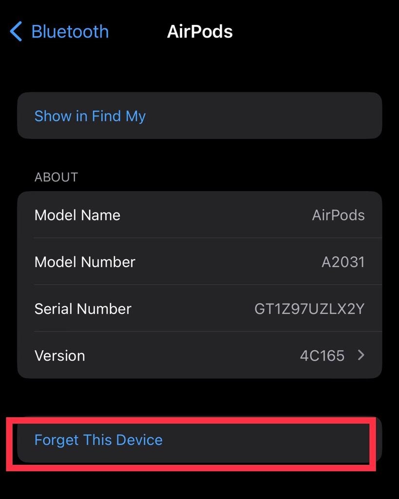 Now select "Forget This Device" option.