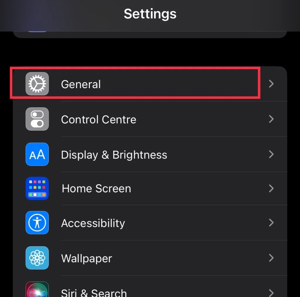 Go to General menu from Settings.