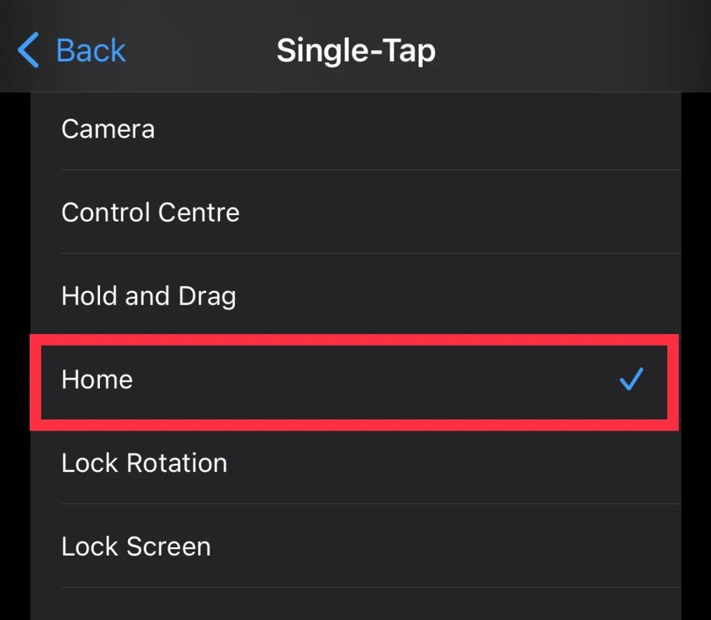 Now choose Home for the single tap.
