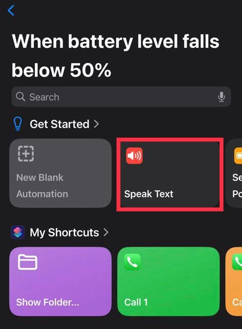 Select Speak Text action.