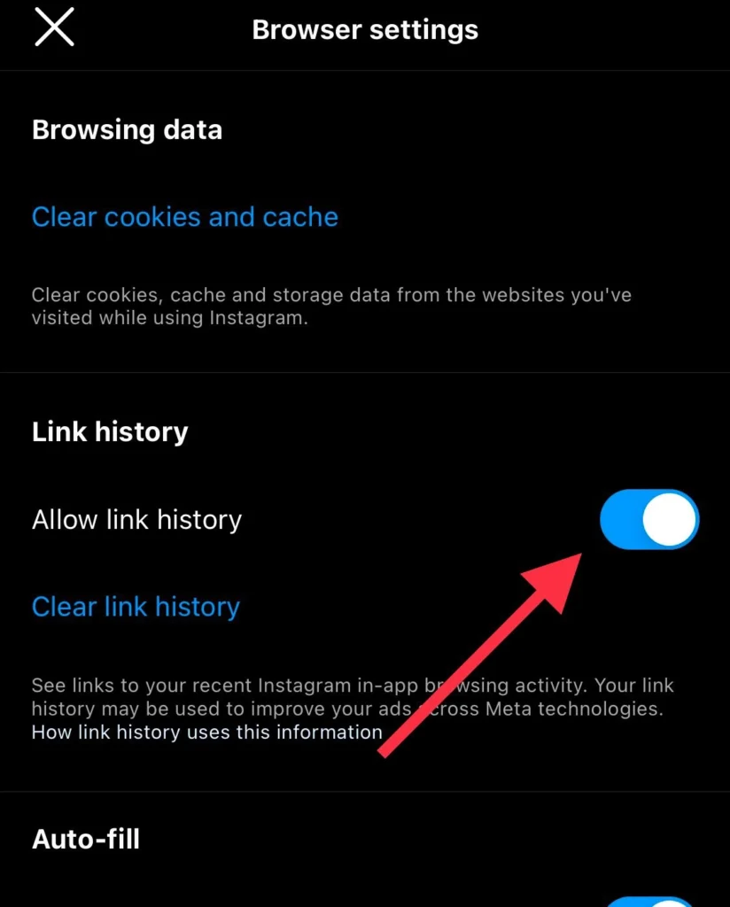Finally tap to turn off Allow Link History.