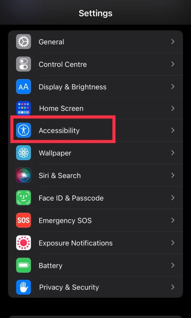 Go to Accessibility menu from the iPhone settings.