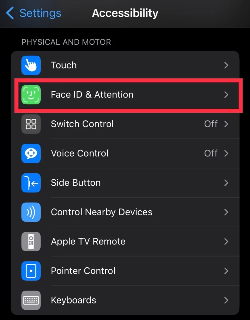 Then tap on Face ID & Attention.