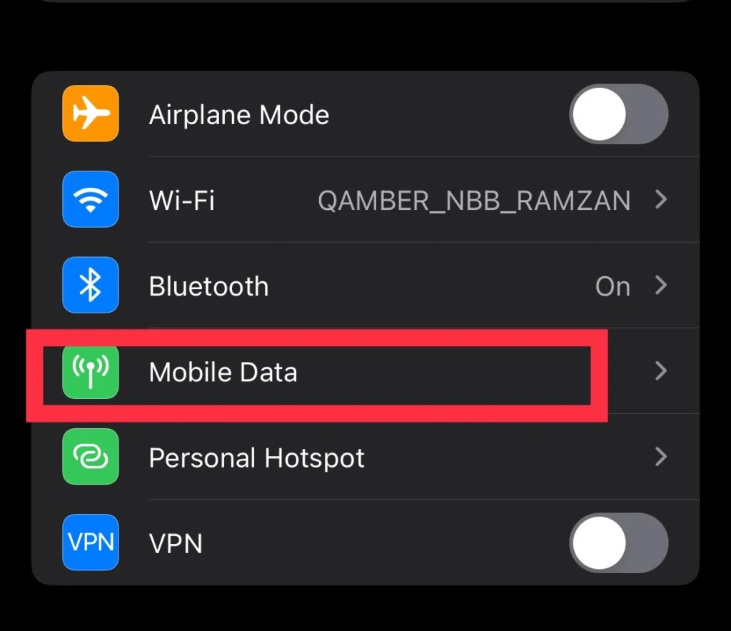 Go to Mobile Data menu.
