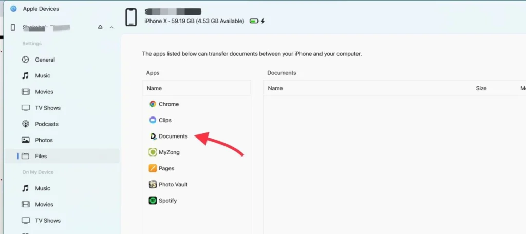 Choose the app you want to transfer the file from.